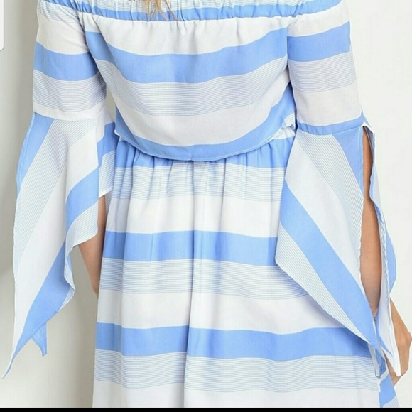 beautiful Off Shoulder, Striped, Bell Sleeve Dress - Picture 2 of 2